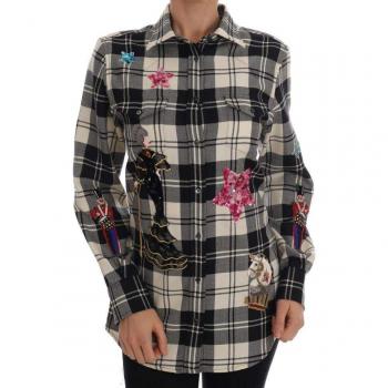 Dolce & Gabbana Black White Fairy Tale Crystal Shirt - IT42|M, Female, Multicolor, Size: S Checkered Wool Shirt with Crystals
