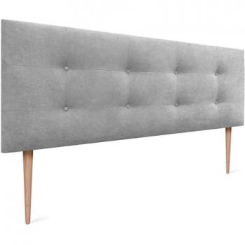 Cabecero Acolchado Capitone de Tela Acualine y Polipiel, 8cm Grosor, Gris, 135x115cm con Patas para Camas 120/135/140