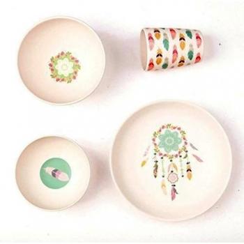 Love MAE-4piezas Bamboo Dinner set-Plato/taza/2x cuencos-cena de ensueño