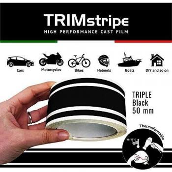 4R Quattroerre.it 10534 Franjas Trim Tiras Adhesivas para Coche, Negro, Tres Cables 50 mm x 10 MT