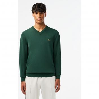 Jersey Lacoste AH1951-00 Cuello Pico para Hombre en Verde de Algodón Fit Regular