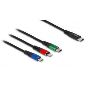 Cable DeLOCK 3 en 1 USB 2.0 de 0,3 m - USB-C, Micro-USB y Lightning - Negro, Azul, Verde y Rojo