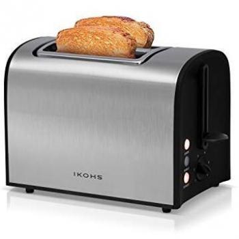 IKOHS Supreme Toast - Tostadora 2 Rebanadas, Acabado en Acero Inoxidable, 920 W, Bandeja Recogemigas, Recalentar, Descongelar y Cancelar, Libre de BPA, Bandeja Recogemigas, Recogecables, Gris