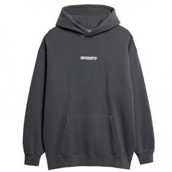 Sudadera con Capucha Superdry Micro Logo Estampado Corte Holgado Gris Oscuro - M