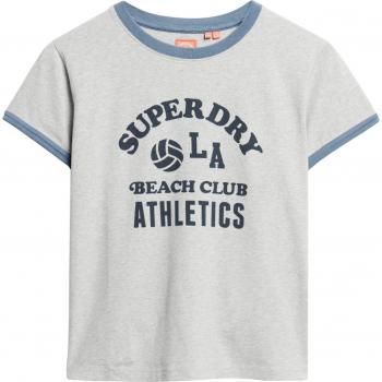 Superdry Women's Athletic Essentials Beach Graphic Ringer T-Shirt Grey XL