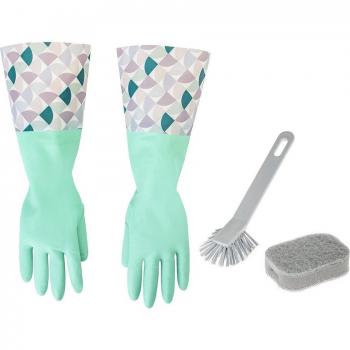 Vigar Pack essential de limpieza de platos con cepillo, esponja y guantes