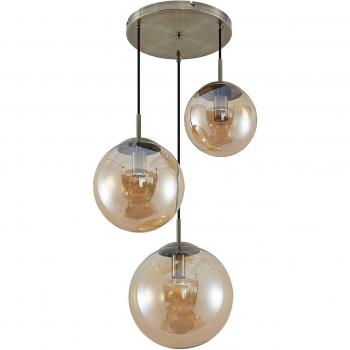 Lámpara colgante Lindby Teeja de 3 esferas de vidrio ámbar para salón y comedor, moderna, con portalámparas E27