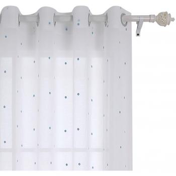 Deconovo Visillo Bordado con Anillas 140 X 245 Cm 1 Par Gota Azul