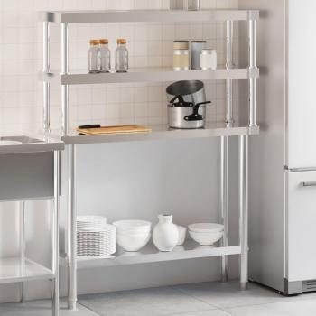 Mesa de trabajo para cocina con estante de acero inoxidable 110x30x150 cm