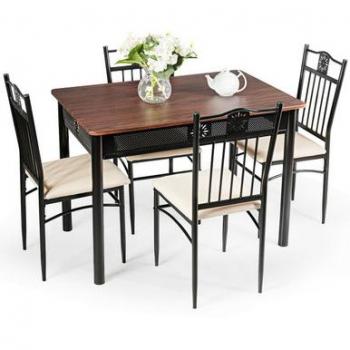 Costway 5-Piece Wood Dining Set with Table and 4 Chairs in Brown