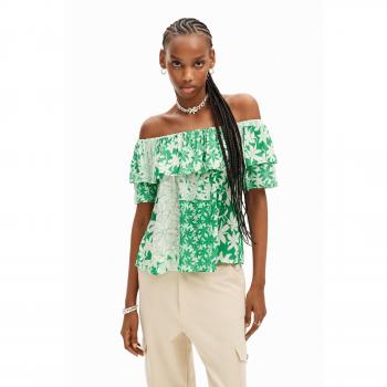 Desigual Green Boho Chic Patterned Tee with Logo - M