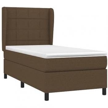 Cama box spring con colchón viscoelástico de espuma, protector, muelles ensacados, adaptable, acolchado reversible, tela marrón oscuro 90x200 cm
