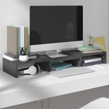 Soporte para monitor de madera maciza de pino gris 60x24x10,5 cm