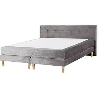 Cama Diván Continental de Terciopelo Gris 160 x 200 cm con Colchón y Cabecera Marquise