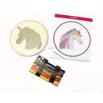 Kit de Bordado en Madera con Suspensión de Licorne - 12 Madejas Multicolores - Graine Creative