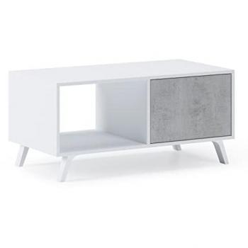 Skraut Home - Mesa de Centro Wind - Mesa baja - 45 x 92 x 50 cm - Almacenaje suplementario con puerta doble - Color estructura blanco mate y puertas cemento - Madera resistente