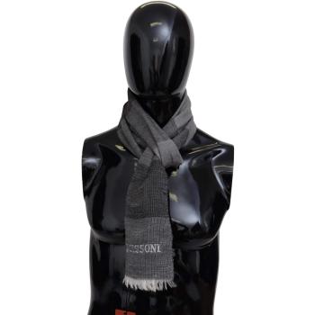 Missoni Gray Striped Wool Unisex Neck Wrap Fringes Scarf