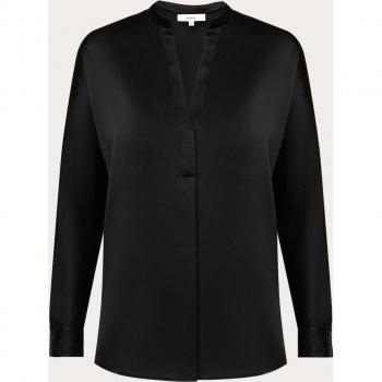 Vince Silk Banded Collar Blouse - Black - Medium Size
