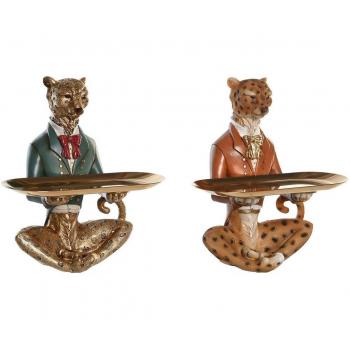 Figura Decorativa DKD Home Decor 17,5 x 13,5 x 26 cm Azul Dorado Marrón Leopardo Colonial (2 Unidades)