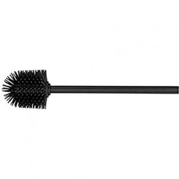 WENKO Cepillo de repuesto de silicona con mango negro Ø 8 cm - Cepillo de inodoro para sustitución con cabeza de repuesto de silicona, Acero inoxidable, Negro, 8 x 35 x 8 cm