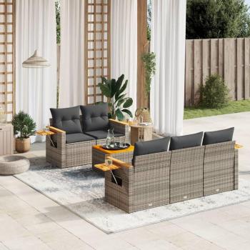 6-Piece Grey Poly Rattan Garden Sofa Set with Cushions