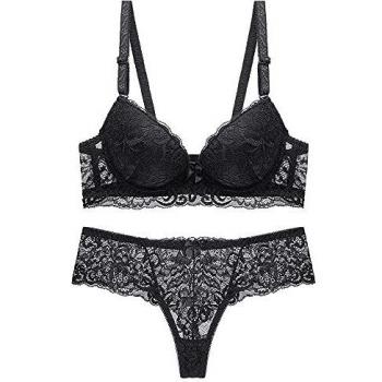 SHEKINI Conjuntos de lencería Push up Sujetador y Tanga de Encaje Sexy Lingerie Set Sujertador Mujer con Aros sin Relleno Cómoda Bra y Tanga