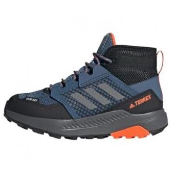 Adidas Zapatillas Senderismo Niños Terrex Trailmaker Mid R.RDY, características: impermeables, diseño mid-cut, suela de tracción Continental™, plantilla cómoda, ajuste seguro con cordones, color gris y detalles en naranja