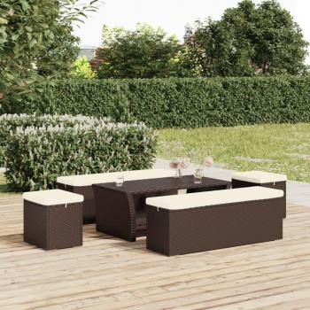 Brown Poly Rattan Ottoman Set with Cushions - 2 pcs (40x30x40 cm)
