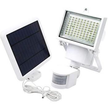 Foco solar LED blanco potente con control remoto, iluminación COOPER BLANCO H22cm y detector de movimiento giratorio, 1000LM