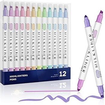 EooUooIP Subrayadores Pastel , Marcadores Fluorescentes con Multicolor, con puntas biseladas finas y anchas, material oficina y papeleria, para el aula y la oficina, 12 Colores Diferentes