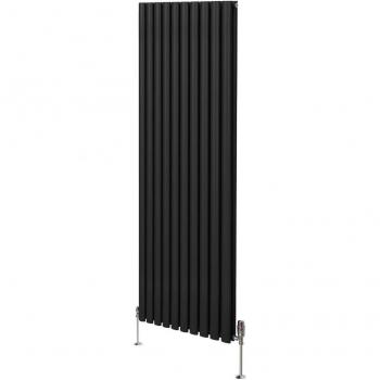 Radiador de Columna Ovalada Negro 1800mm x 600mm con Válvulas Cromadas TRV Diseño Moderno