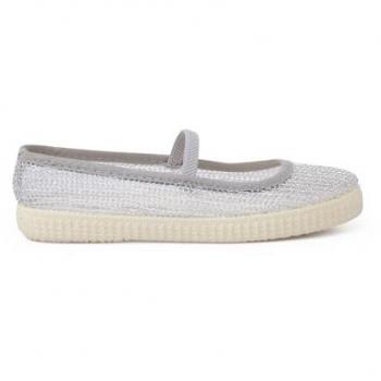 Bailarinas de Niña Rejilla Metalizada Color Plata Talla 34