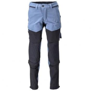 Pantalones de Trabajo Personalizados Mascot con Bolsillos para Rodilleras, Ligero y Repelente al Agua, Azul Piedra/Azul Marino, L32W50.5