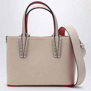 Christian Louboutin Women's Beige Cabata Mini Tote Bag with Spikes in Ivory Leather