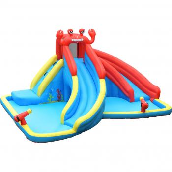 Tobogán Acuático Inflable Casa Castillo Inflable Forma de Cangrejo con Pared para Escalar y Manguera, sin Compresor