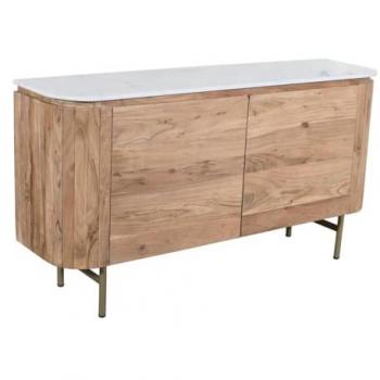 Aparador BIRUNA con 2 Puertas de Madera de Acacia y Mármol - Natural y Blanco