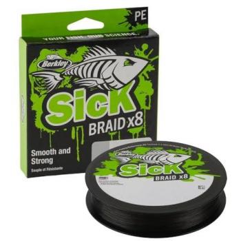 Berkley Línea Trenzada Sick 300 M - Sedal trenzado de 8 capas, 300 m, para pesca de agua dulce o salada, color negro (0,12 mm - 11,2 kg)