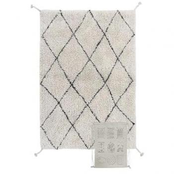 Alfombra Lavable Mini Bereber Blanco y Negro de Lorena Canals, 70x100 cm, hecha a mano en algodón natural con tintes ecológicos