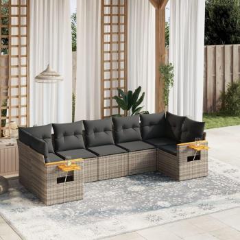 7-Piece Grey Poly Rattan Garden Sofa Set with Cushions
