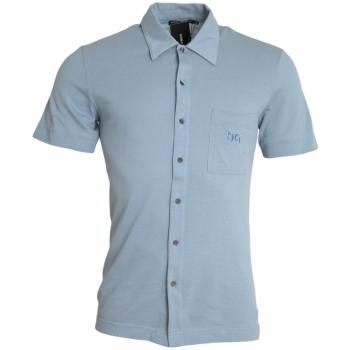 Dolce & Gabbana Light Blue Logo Cotton Collared Polo T-shirt - IT44 | XS