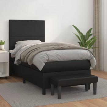 Cama box spring de muelles con colchón negro 90x190 cm en cuero sintético