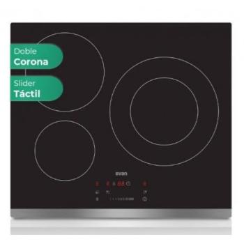 Placa de Inducción 59cm Svan SI3601SB 3 Fuegos Táctil Booster Doble Corona 7400W Negra