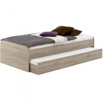 Cama Funcional FMD, color marrón claro (estructura de roble), dimensiones 90cm x 200cm, sin grado de dureza, tipo sofá-cama