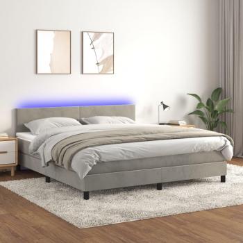 Colchón de muelles y terciopelo LED gris claro 180x200 cm