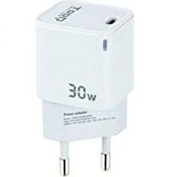 TOOQ TQWC-GANPD30WT - Cargador de Pared con Tecnología GAN, USB-C PD 30W, Cargador Rápido, Color Blanco