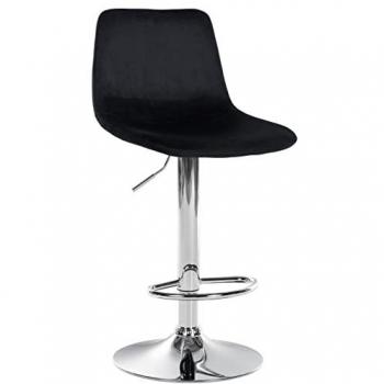 Taburete de bar regulable y giratorio en terciopelo negro con base cromada y reposapiés