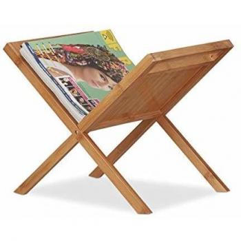 Soporte de Revistas en Bambú, Portagiornales Compacto con Asas, Autoportante, Formato A4 y A5, Natural