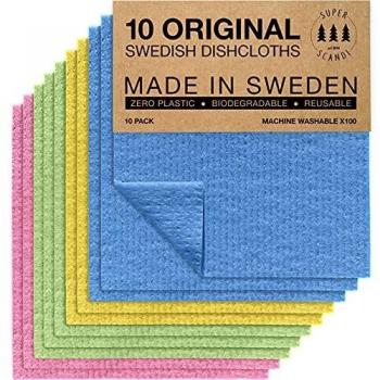 SUPERSCANDI | Bayeta Sueca Super Absorbente, Reutilizable Y Ecologica | Paños De Cocina Biodegradables De Celulosa Y Algodón | Bayeta Cocina | Trapo Cocina, Limpieza | Pack x10, Multicolor