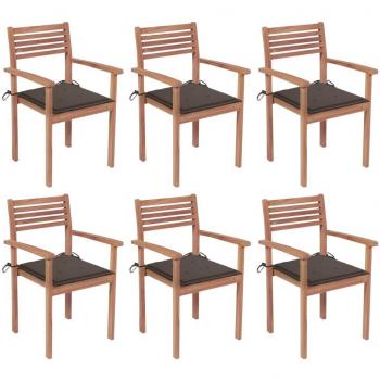 Stackable Teak Garden Chairs with Cushions - Set of 6