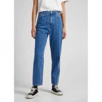 Vaquero recto de mujer tiro alto con estampado de rayas en azul Pepe Jeans